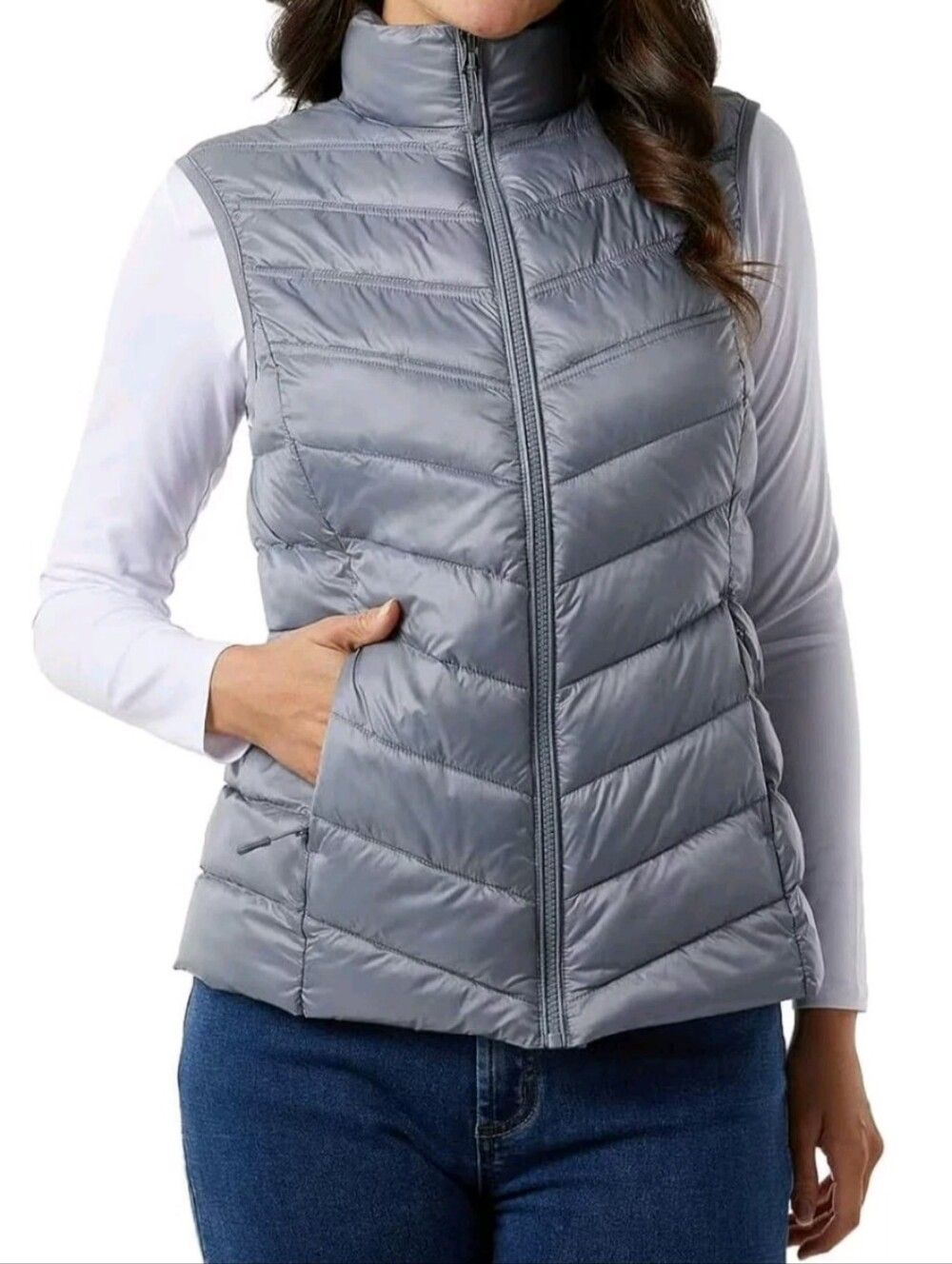 32 Degrees Heat Womens Puffer Vest Gray Quilted Full Zip Sleeveless Jacket XS